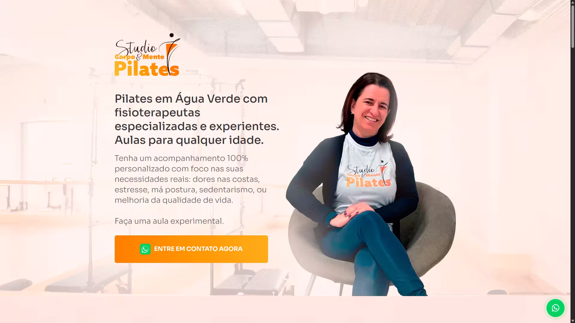 Landing page criada pela Marine Studio para Corpo e Mente Pilates — Pilates Clássico & Fisioterapia (Slide Primário)