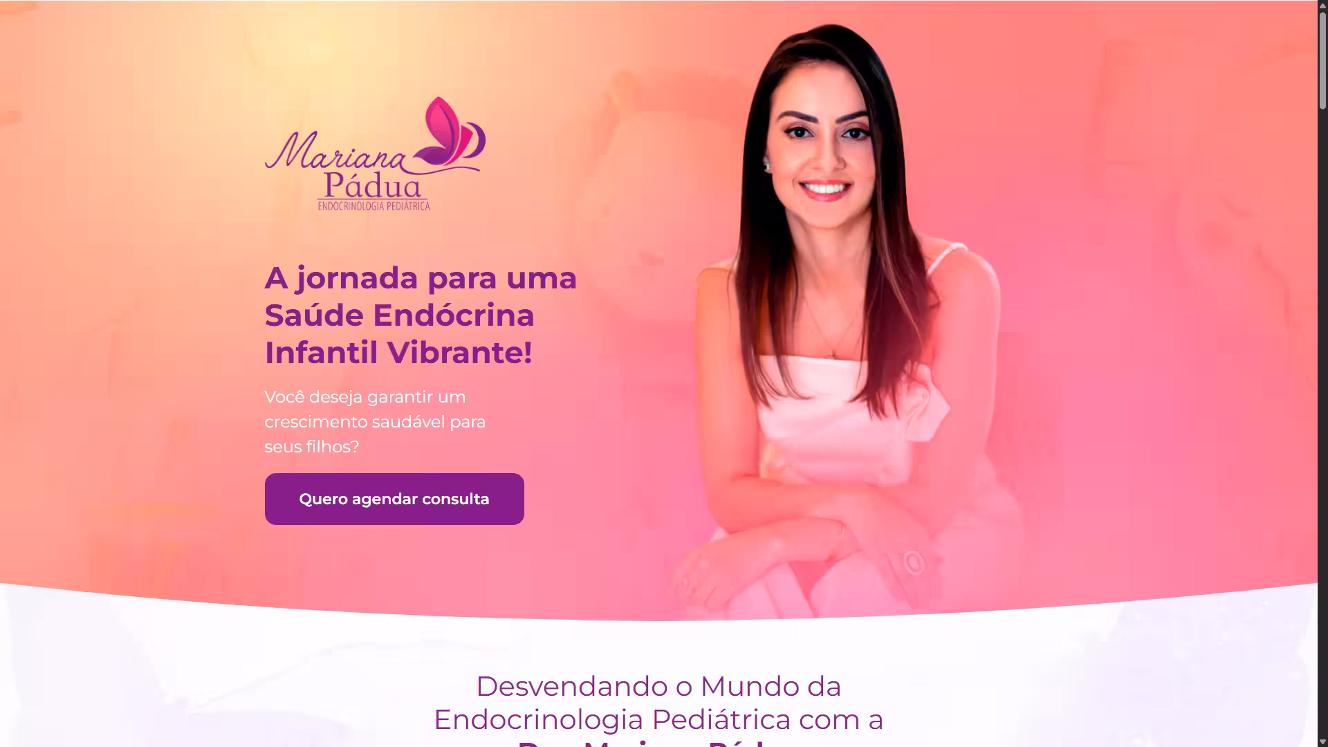 Landing page criada pela Marine Studio para Dra. Mariana Pádua — Endocrinologia Pediátrica (Slide Primário)